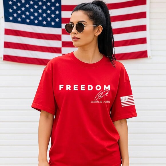 Charlie Kirk Wear Red Birthday Tee Freedom USA Flag Shirt Gildan Red - Picture 1 of 2